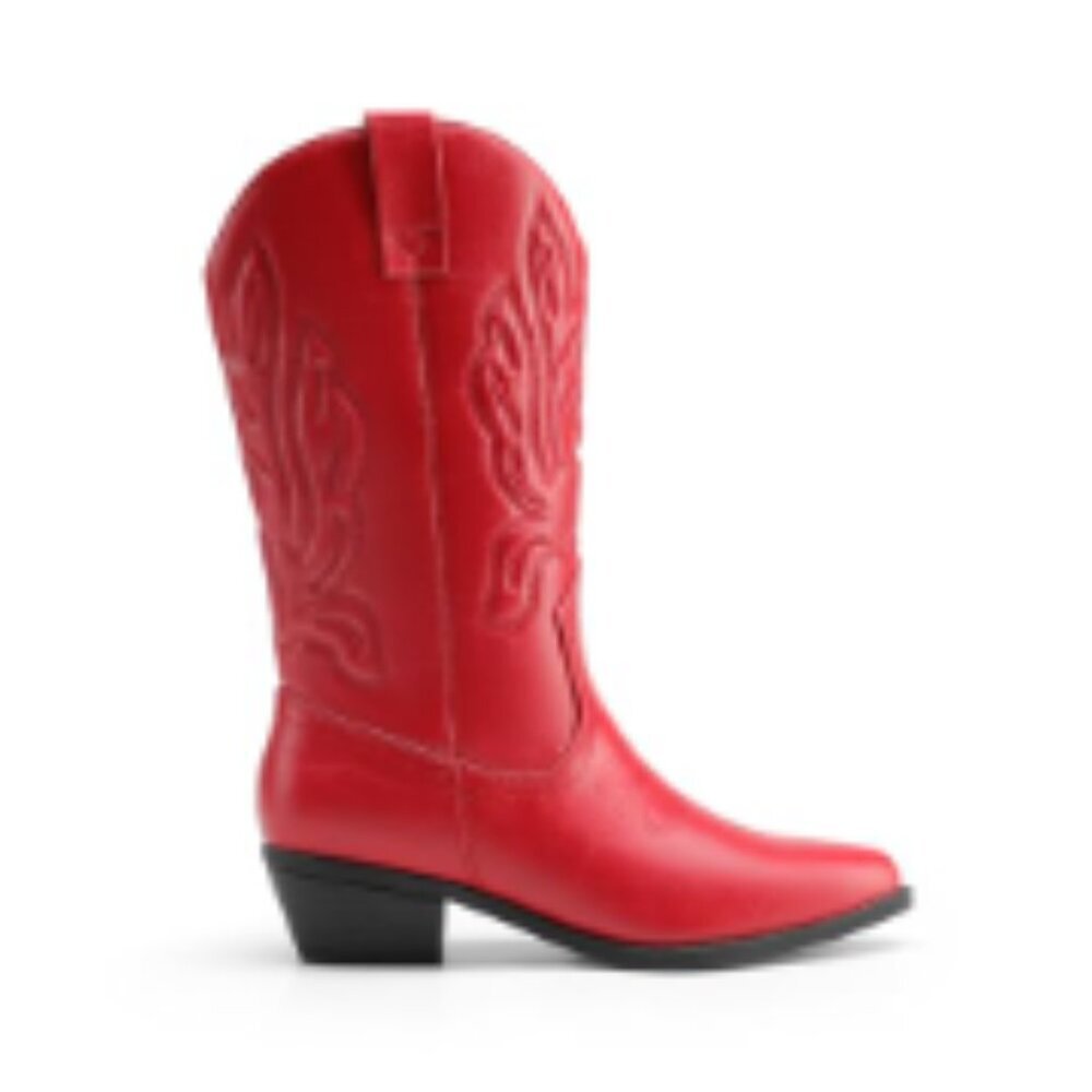 Women's Faux Leather Cowboy Boots with Embroidery Stitching - Picture 4 of 7